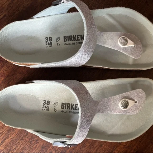 Birkenstock vegan leather silvery iridescent sandals - Picture 2 of 3